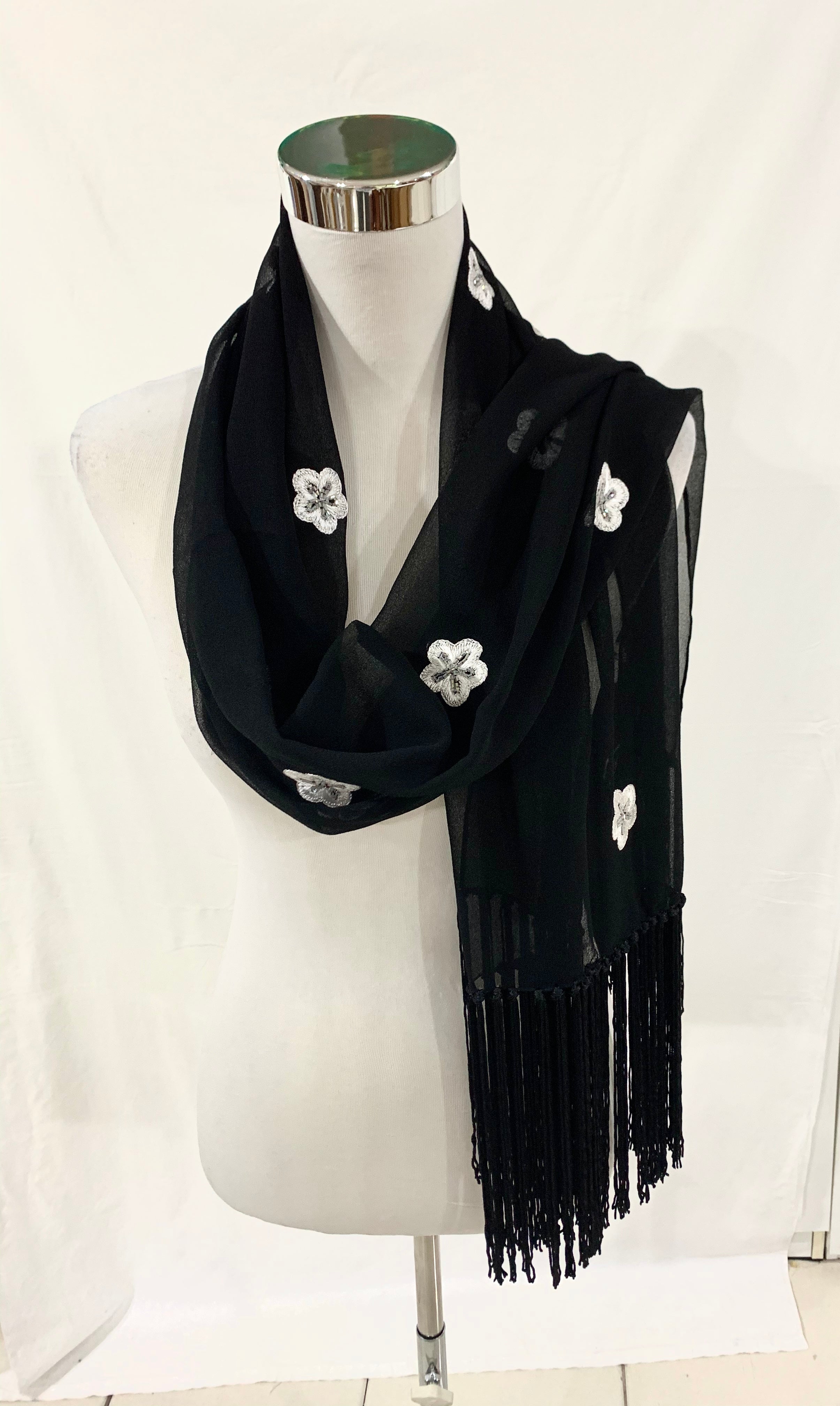 white shawl, Black Georgette shawl ...